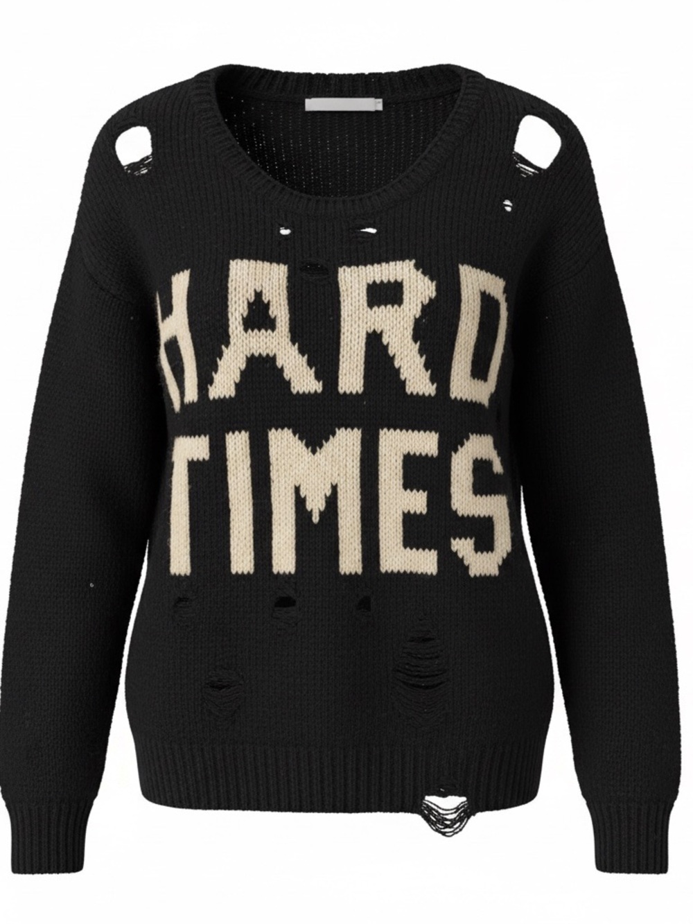 Ashish Men’s 'HARD TIMES' Distressed Crewneck Sweater - Black/Cream